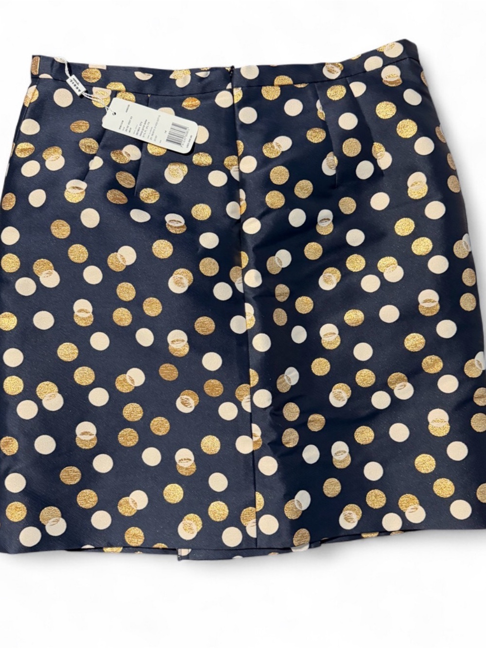 Akris Punto Navy Polka Dot A-Line Skirt with Gold Accents Size 14 NWT $595